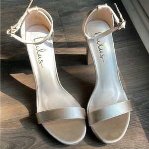 Lulu's Taylor Champagne Satin Heels with Ankle Strap